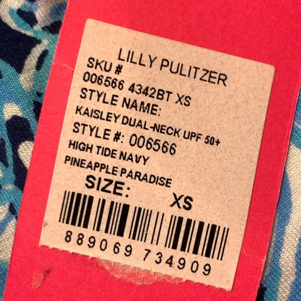 Lilly Pulitzer Kaisley Dress XS High Tide Navy Pineapple Paradise Dual Neck NEW - Picture 5 of 15